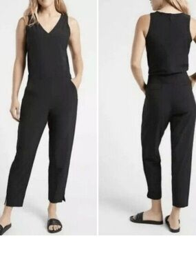 Athleta‎ Brooklyn Jumpsuit Women’s Sz 6 Black V-Neck Travel Featherweight Casual